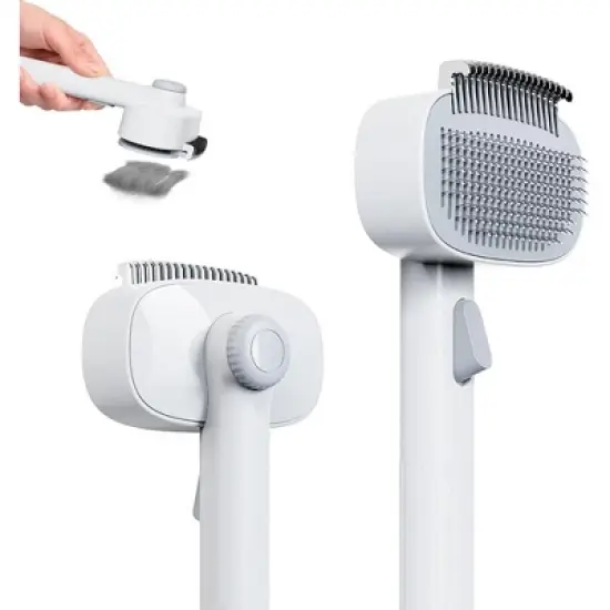 BABYYER  2-in-1 Cat Grooming Brush, Cat Brushes with Release Button & Deshedding Dematting Rake, for for Long or Short Haired Pets, Remove Knots,White image {7}