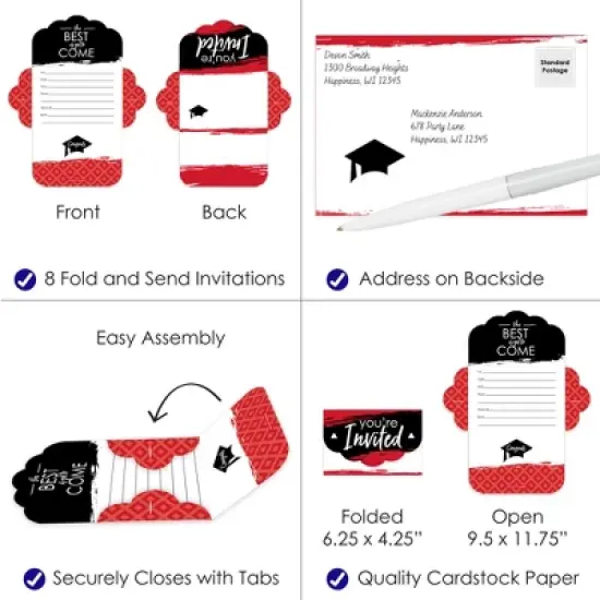 Big Dot of Happiness Red Grad - Best is Yet to Come - Fill-In Cards - Red Graduation Party Fold and Send Invitations - Set of 8 image {2}