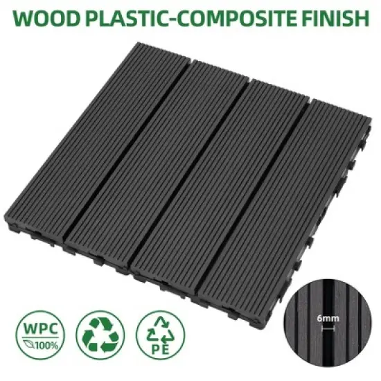 9 PCS heavy-duty & recyclable Wood-Plastic Interlocking Deck Tiles 11.8" x 11.8"- Waterproof Outdoor and Indoor Flooring for Patio image {4}