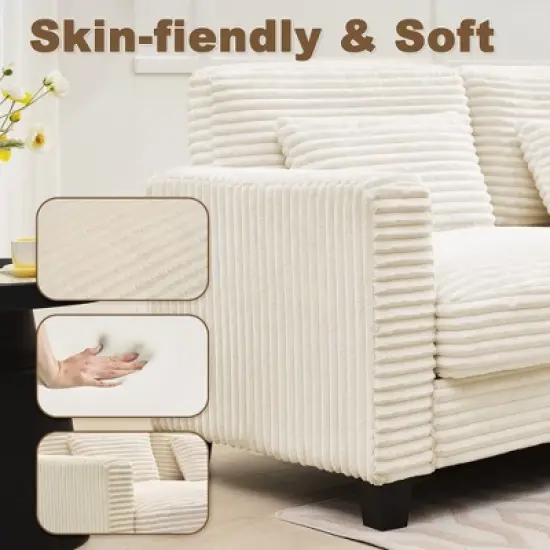 HYLEORY 154'' Sectional Sofa , Indoor Furniture Convertible Modular Corduroy Sectional Sofa for Living Room image {5}