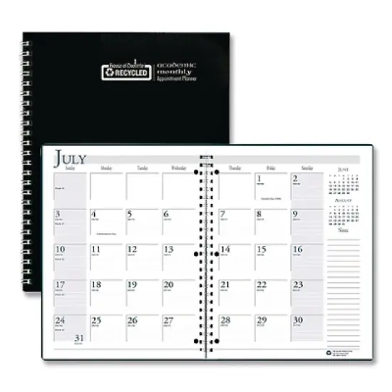 Recycled Three-Hole Punched Wirebound Academic Monthly Planner, 11 x 8.5, Black Cover, 14-Month: July 2025 to Aug 2026 image {4}