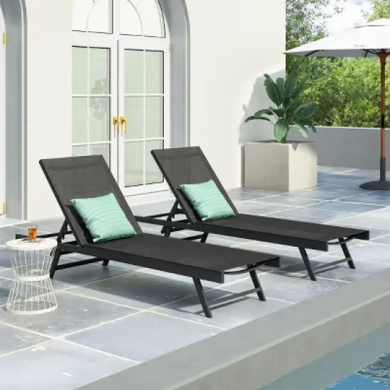 GDFStudio Simon Outdoor Aluminum and Mesh Armless Adjustable Chaise Lounge (Set of 2) image {1}