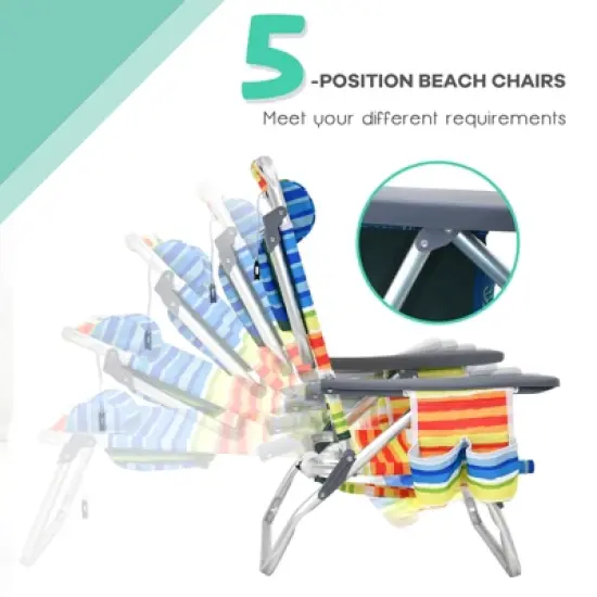 Tangkula 2 Pack of Folding Beach Chair Portable Backpacking Chair with Cup Holder Headrest Storage Bag for Outdoor image {7}