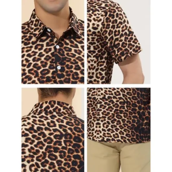 Lars Amadeus Men's Animal Print Shirt Short Sleeves Button Down Casual Summer Printed Shirts image {5}