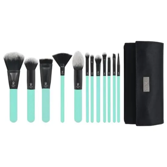 MODA Brush Pro Full Face 13pc Makeup Brush Set with Wrap, Includes Flat Powder, Highlight, and Crease Makeup Brushes image {16}