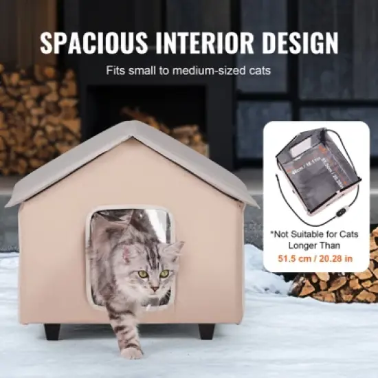 VEVOR Elevated Heated Cat House, Outdoor Kitty Shelter with Adjustable Temperature and Timer, 600D Oxford Cloth Foldable Cat Shelter, Brown (Middle) image {6}