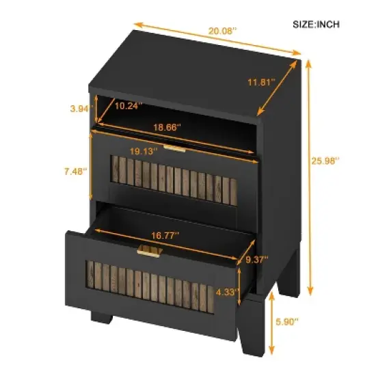 NicBex Modern Nightstand with Wooden Slat Accents,Bedside Table with Metal Handles,Night Stand with Drawers,Side Table for Bedroom,Living Room image {2}