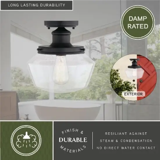 VAXCEL Collins Black Farmhouse Outdoor Flush Mount Ceiling Light Clear Schoolhouse Glass image {4}