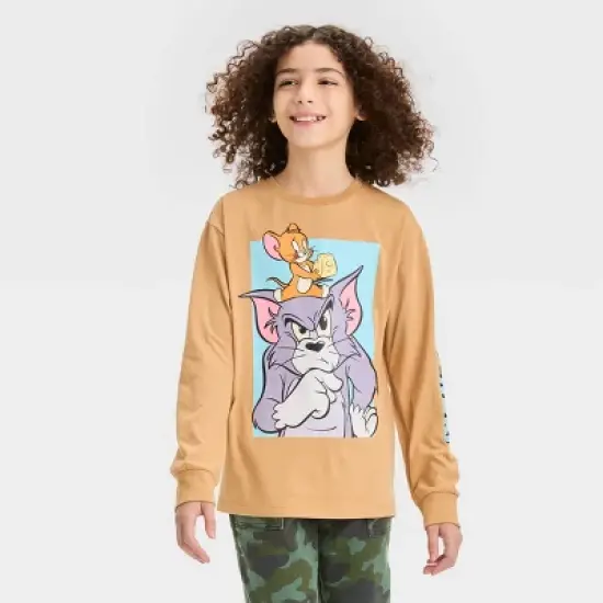 Boys' Long Sleeve Tom & Jerry Graphic T-Shirt - art class&trade; Tan image {3}