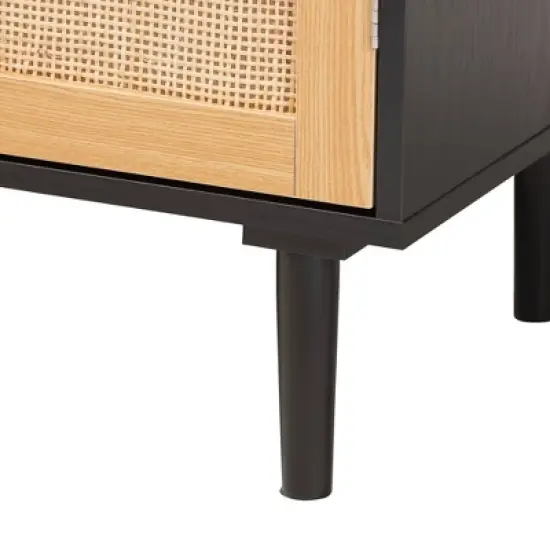 Maureen Wood and Rattan 2 Door Storage Cabinet Espresso/Natural Brown - Baxton Studio image {6}
