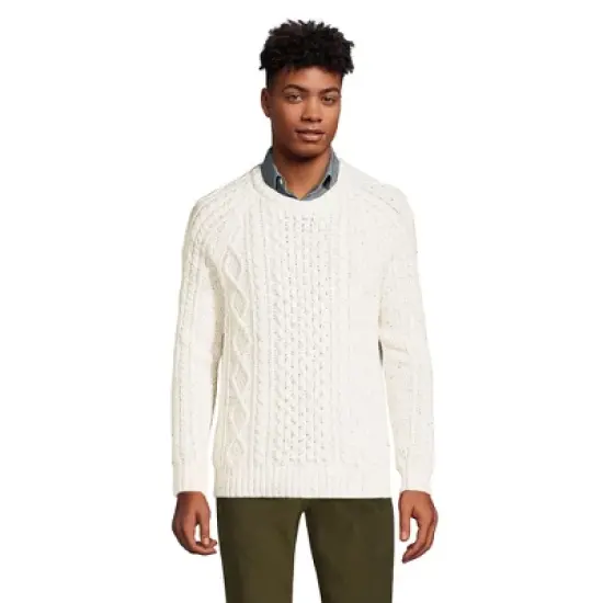 Lands' End Men's Cotton Blend Aran Cable Crew Neck Sweater image {2}