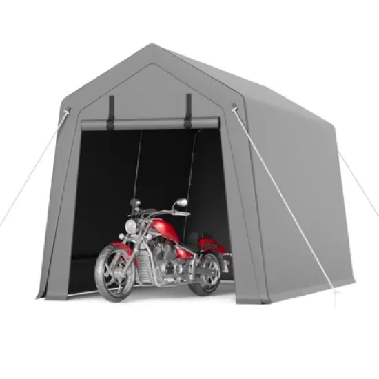 Portable Carport, Storage Shed with Heavy Duty Waterproof Tarp & 2 Roll-Up Zipper Doors, Ideal Tent for Motorcycles, Bikes, Garden Tools image {11}