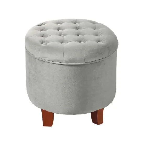Large Round Button Tufted Storage Ottoman - HomePop image {6}