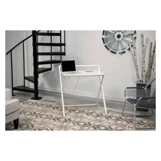 Basics No Assembly Folding Desk with Dual Usb Charger Whitewashed Oak/White - OneSpace image {3}