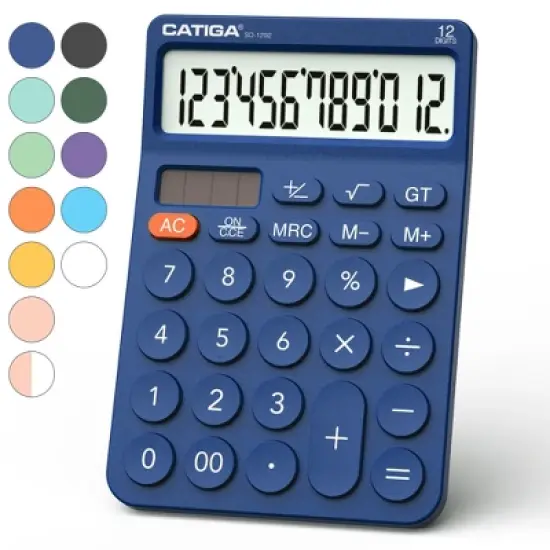 CATIGA 12-Digit Desktop Calculator, Large LCD, Big Buttons, Solar & Battery Dual Power, Standard Functions for Office, Home, School - SD-1292 image {14}