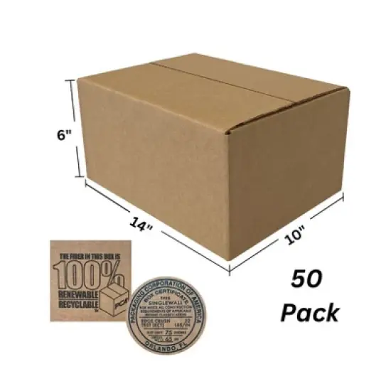 UOFFICE Bulk Pack of 50 Corrugated Boxes 14" x 10" x 6" - Single Wall Shipping Boxes image {4}