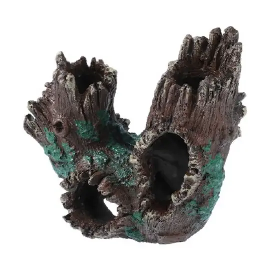 Unique Bargains Aquarium Decorations Hollow Tree Trunk Ornament Resin Fish Accessories Brown Green 5.51" Length 1 Pcs image {6}