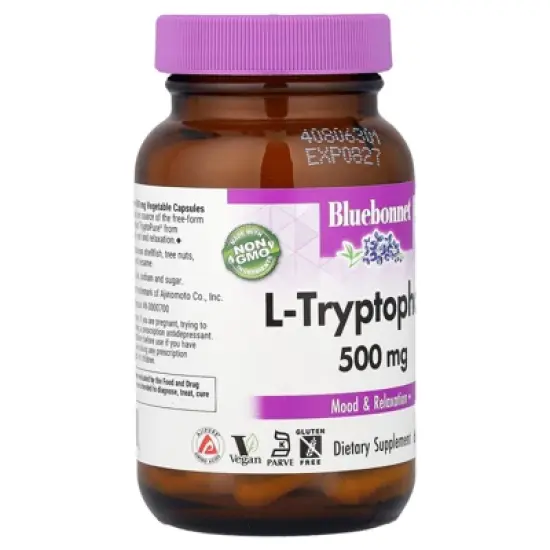 Bluebonnet Nutrition L-Tryptophan, 500 mg, 60 Vegetable Capsules image {3}