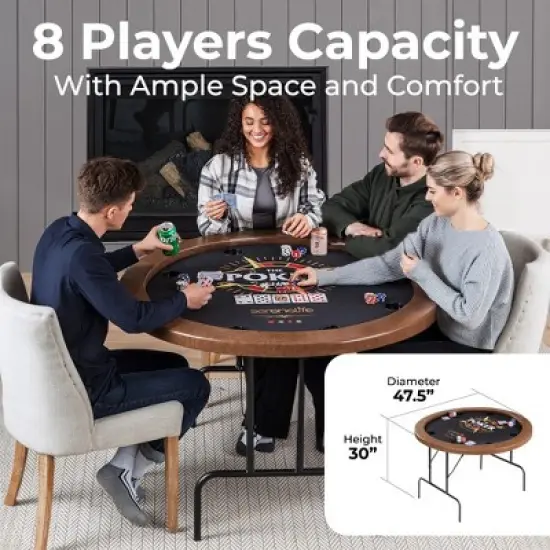 Round Poker Table for Game Nights with 8-Player Seating, Foldable Design, Compact for Storage image {1}
