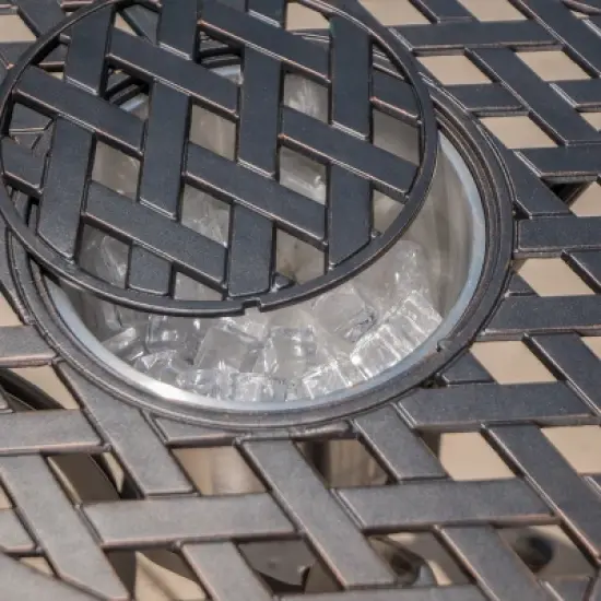 Ava 3pc Aluminum and Wicker Bistro Set with Ice Bucket -Brown /Shiny Copper- Christopher Knight Home image {2}