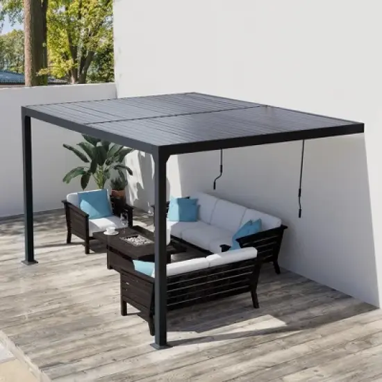 Aoodor Outdoor Louvered Pergola Adjustable Louvered Sloping Roof Wall-Mounted Pergola image {7}