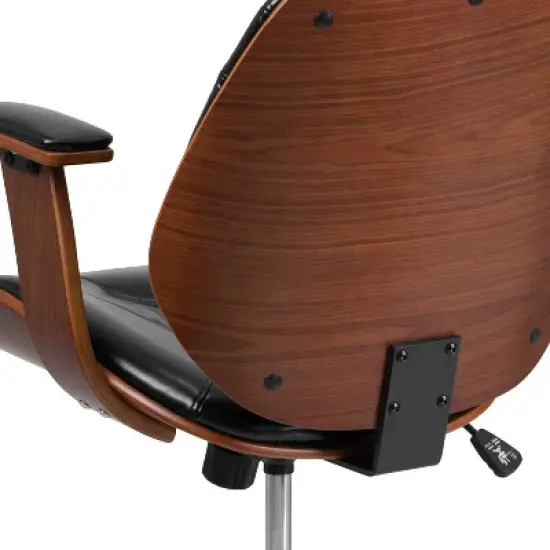 Merrick Lane Mid-Back Ergonomic Office Chair Executive Swivel Bentwood Frame Desk Chair in Black Faux Leather image {10}