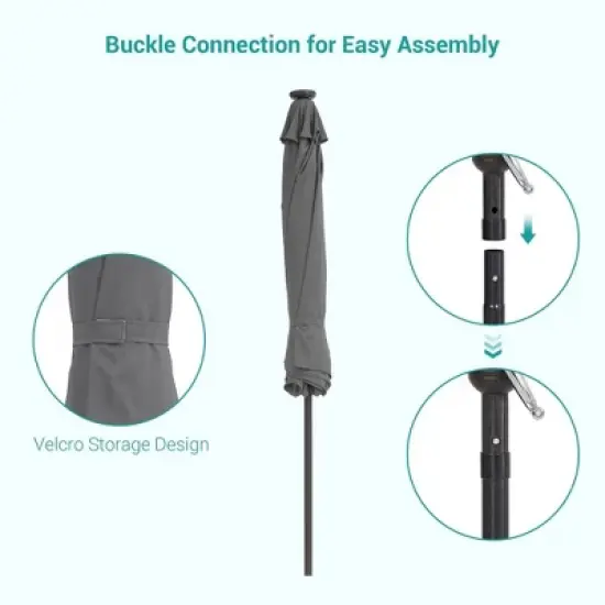 Sonkuki 9 ft Outdoor LED Round Solar Lighted Patio Market Umbrella W/Tilt, UV-Resistant Fabic for Backyard, Garden image {9}