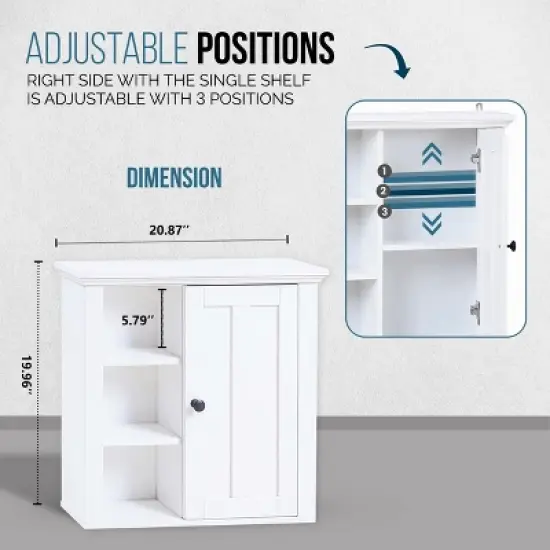 LuxenHome White MDF Wood Bathroom Wall Storage Cabinet image {14}