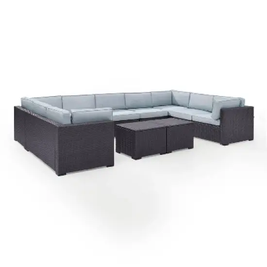 Biscayne 7pc Outdoor Wicker Sectional Set with 2 Coffee Tables - Mist - Crosley image {5}