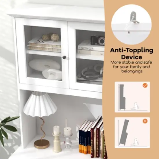 Costway Pantry Cabinet 77&rdquo; Tall Kitchen Storage Cabinet with LED Lights & Charging Station,Freestanding Cupboard with 4 Adjustable Shelves image {8}