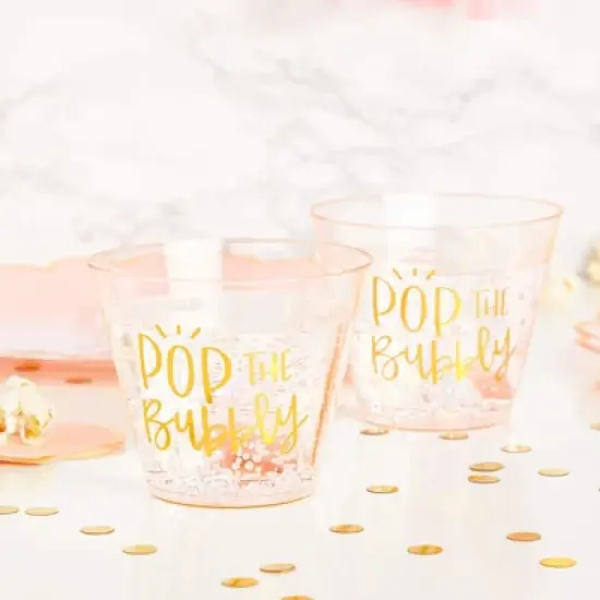 Sparkle and Bash 50 Pack Plastic Wine Cups for Bridal Shower, Pop the Bubbly (9 oz) image {1}