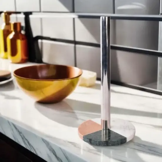 Lexi Home Marble Counter Mount Paper Towel Holder - Multi-colored image {2}