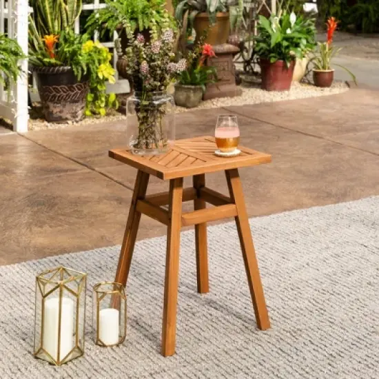 Slatted Chevron Acacia Wood Patio Side Table - Saracina Home image {1}