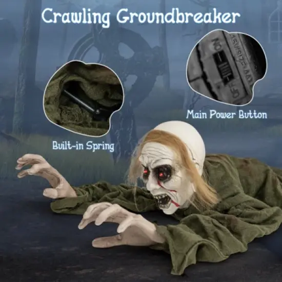 Tangkula Halloween Skeleton Groundbreaker Decoration Sound-Actived Halloween Party Decoration with with Light Up Eyes and Creepy Sound image {7}