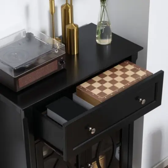 HOMCOM Kitchen Cabinet, Storage Cabinet, Sideboard Floor Accent Cabinet w/ 2 Glass Doors, Drawer, Adjustable Shelves for Living Room Entryway, Black image {4}