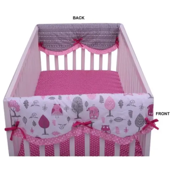 Bacati - Owls Pink/Gray Girls Cotton Crib Rail Guard Covers set of 2 Small Side image {2}