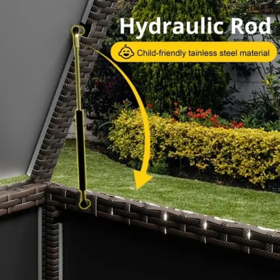 Outdoor Storage Box, 80 Gallon Rattan Deck Box with Support Frame and Wheels image {3}