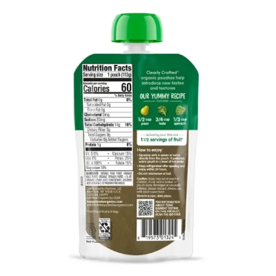 Happy Baby Organics Clearly Crafted Stage 2 Pears, Kale & Spinach  4oz image {1}