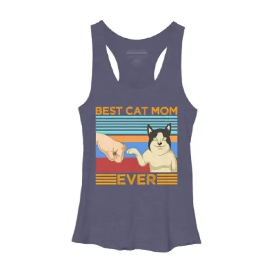 Women's Design By Humans Best Cat Mom Ever Retro Stripes By shirtpublic Racerback Tank Top image {3}