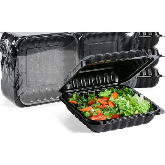 Northlight 150-Count Single Compartment Hinged Black Meal Prep/Take Out Containers - 9" image {7}