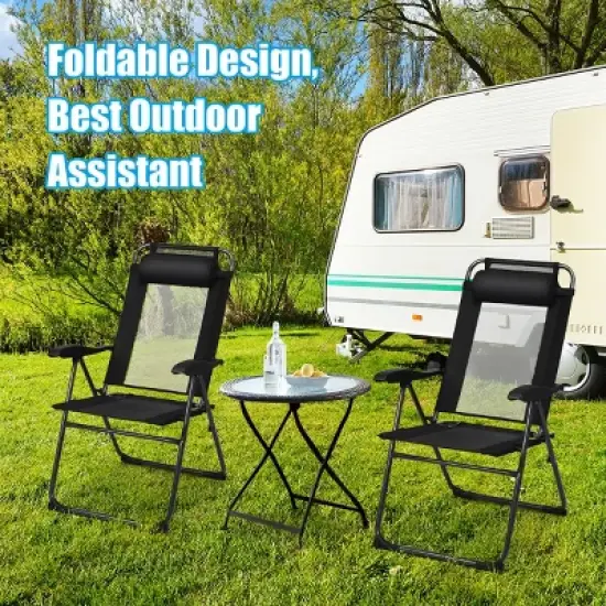 Costway 2PC Folding Chairs Adjustable Reclining Chairs with Headrest Patio Garden Grey/Black image {4}