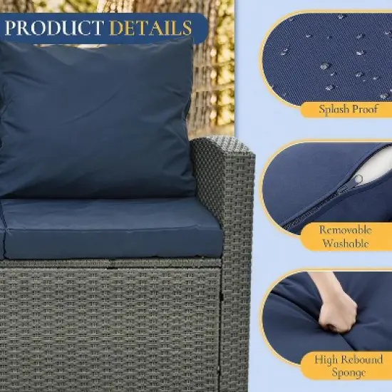 ELJGET Patio Furniture Set, 5 PCS Wicker Outdoor Conversation Set with 2 Coffee Tables for Backyard, Poolside, Garden image {4}