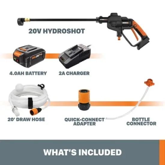 Worx WG620 20V Power Share Hydroshot 320 PSI Portable Power Cleaner (4.0 Ah Battery and Charger Included) image {5}