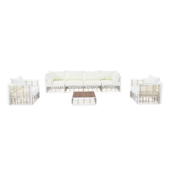 FIONECA Modern Minimalist 7-Piece Metal Patio Sectional Sofa Set with Thick Cushions & Coffee Table &uml;C White, Indoor & Outdoor image {10}