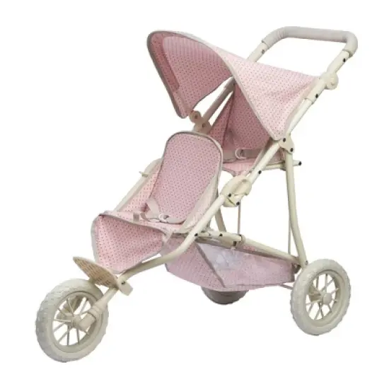 Olivia's Little World - Polka Dots Princess Baby Doll Twin Jogging Stroller - Pink & Gray image {2}