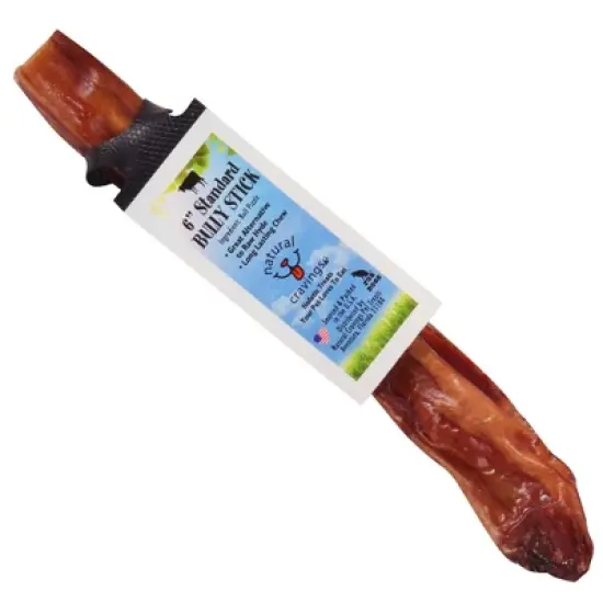 Natural Cravings: Standard Steer Bully Stick - 3 Pack - 6" Dog Chew Treat, Sm-Md Dogs Light Chewers, Single Ingredient Roasted Beef Pizzle, USA Made image {6}
