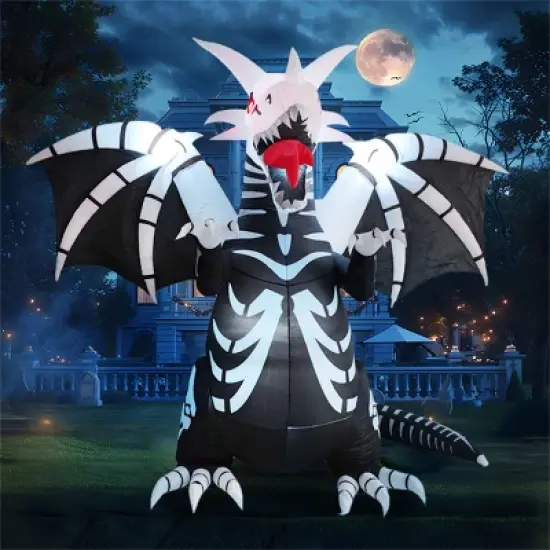 Joyfy 8 FT Halloween Inflatables Outdoor Decoration, Inflatable Skeleton Dragon with Red LED Eyes for for Halloween Outdoor Yard Lawn Party Decoration image {4}