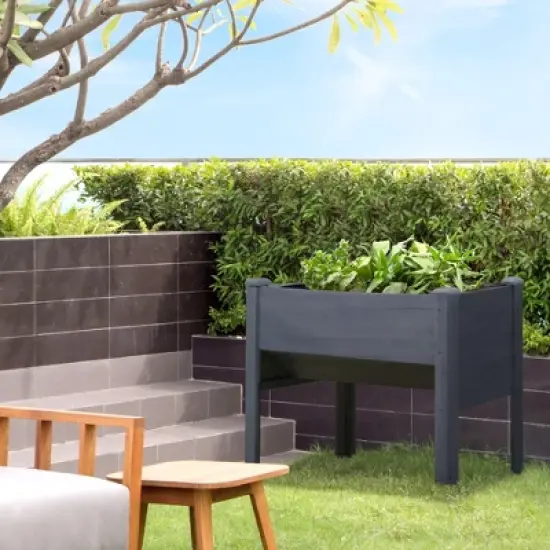 Outsunny 48" Raised Garden Bed with Tool Hooks, 660lb Capacity Fir Wood Elevated Planter Box w/ Water Draining Funnel Design to Grow Vegetables, Gray image {2}