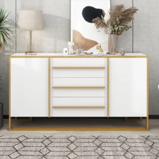 Contemporary 59" Sideboard with Large Storage and Gold Metal Legs - ModernLuxe image {2}