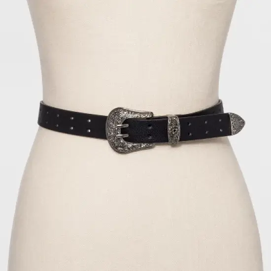 Women's Double Perf Western Belt - Wild Fable Black image {1}
